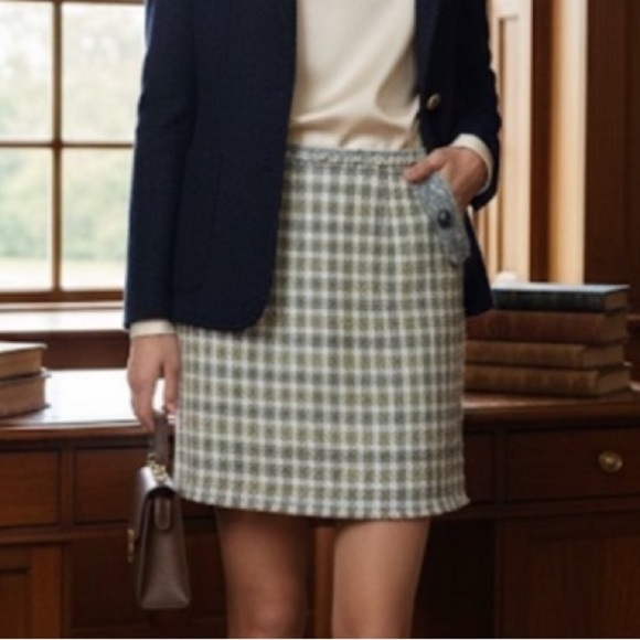 NWT NTS Sz 8 Tweed Houndstooth Lined Mini Skirt Pockets Blue Ivory Yellow - Picture 14 of 15